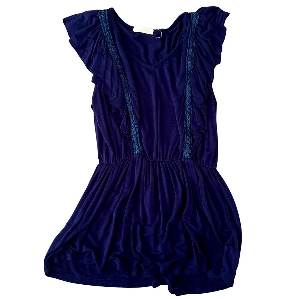 Magnolia Boutique Navy Ruffle Sleeve Boho Blouse Size Small